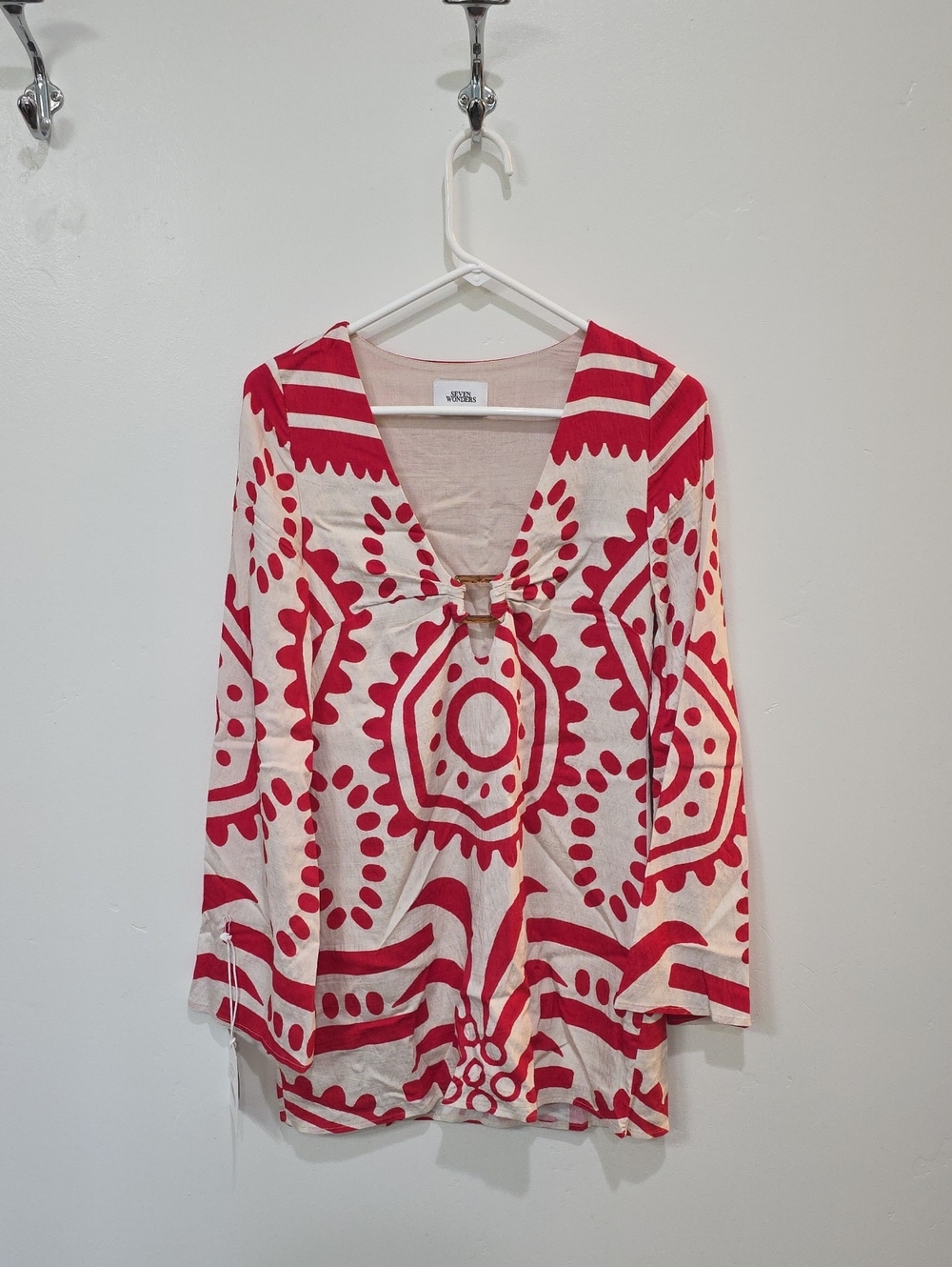 Women’s Mini Dress — Cream Base with Bold Red Geometric Print